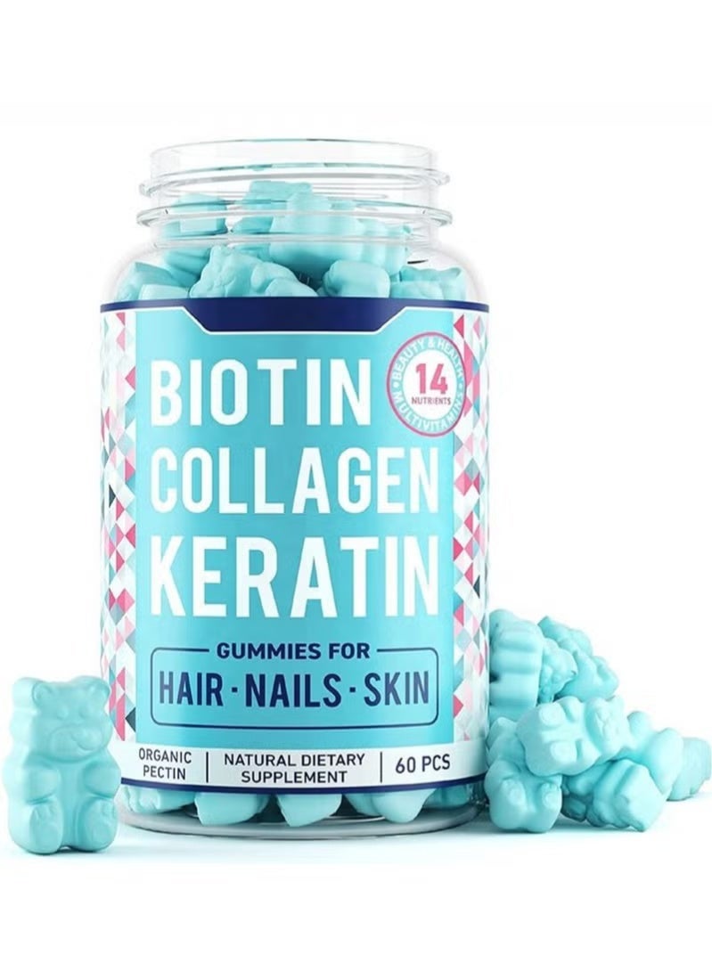 Biotin Hair Skin & Nails Gummies with Biotin | Premium Hair Growth Vitamins with Keratin and Collagen Gummies for Nail Growth | Biotin Gummies with Essential Hair and Nails Vitamins for Women and Men, 60 Gummies - Image 1